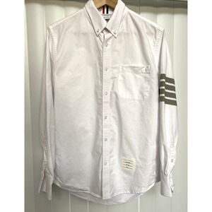 Thom Browne 4 Bar Stripe Oxford Shirt Long Sleeve White Gray Button Down 1 S